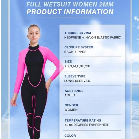 REALON Womens Small Wetsuits 2mm, Adult One Piece Full Body Long Sleeve - Picture 7 of 8